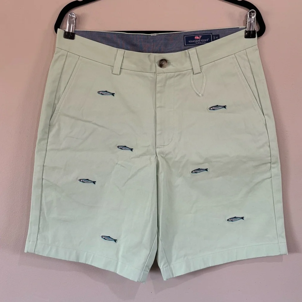 Vineyard Vines Men's 32 Breaker Shorts Pistacchio Green Embroidered Fish‎ Beach